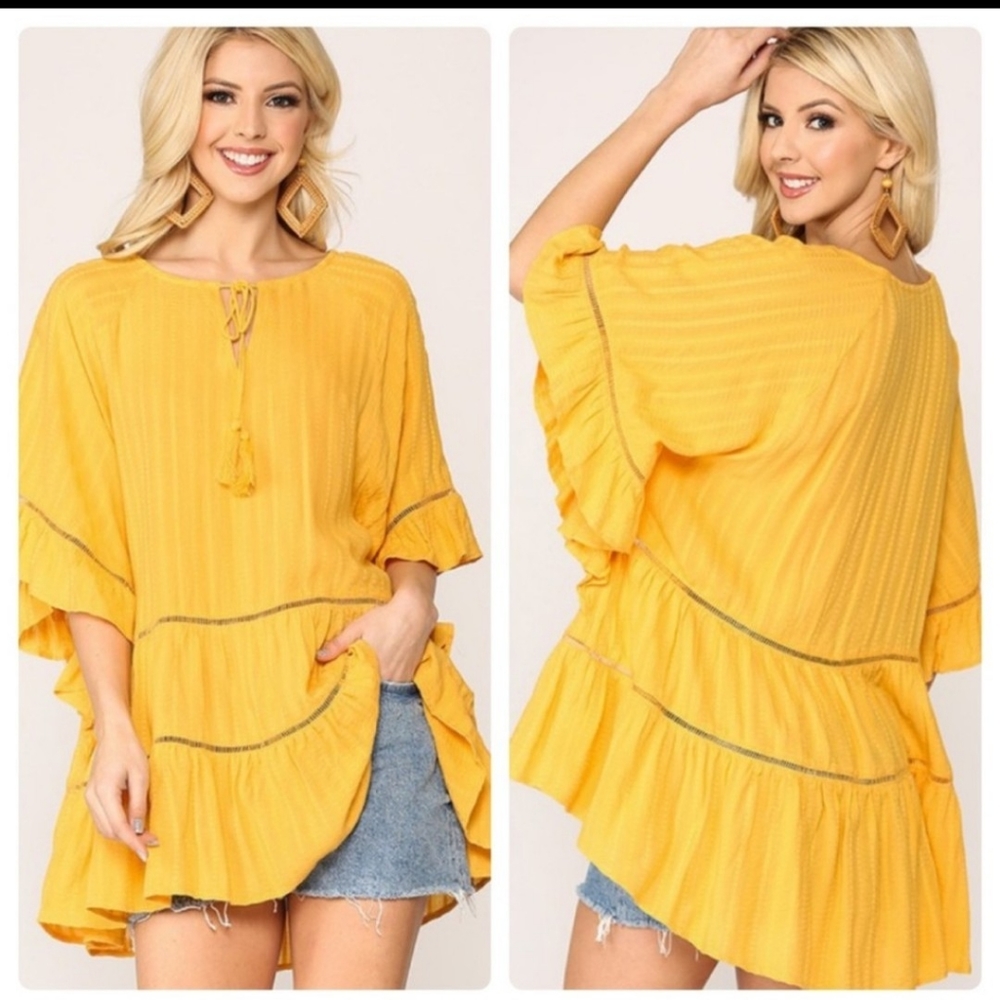 BUTTERFLY RUFFLE -GOLDEN PONCHO STYLE TOP-